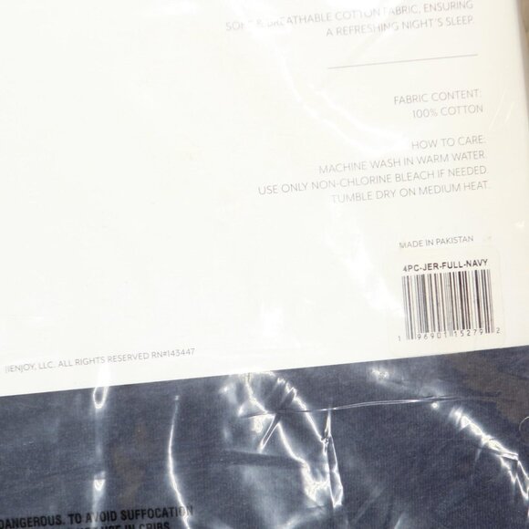 NWT IEnjoy Home Ultra Soft Cotton Jersey Sheet 4-Piece Sheet Set Navy Blue Full - Picture 11 of 11